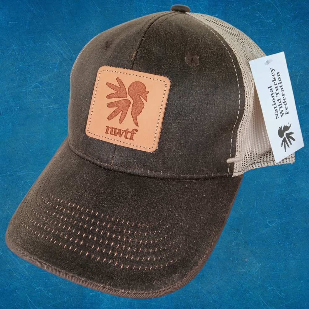 NWTF National Wild Turkey Federation Sponsor Snapback Mesh Cap Hat Leather Patch